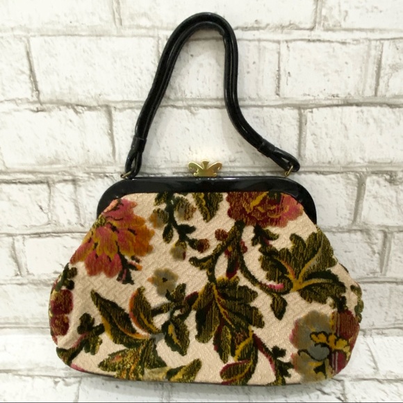 Vintage Chenille Tapestry Floral Clutch Handbag - Picture 2 of 13